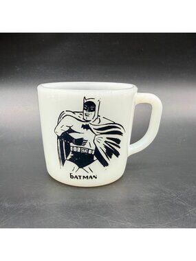 Vintage Batman Milk Glass Mug 1966 Westfield USA Black Double Sided Super Hero
